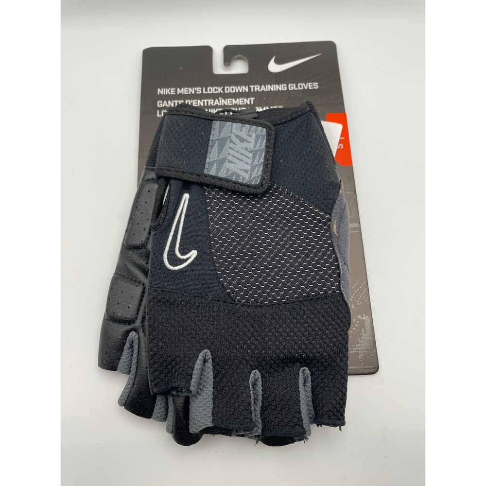 Nike‎ Mens Lock Down Training Gloves Black Grey Dri-FIT Gym Weightlifting Small